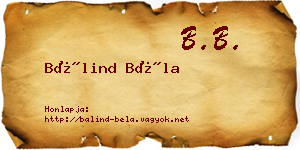 Bálind Béla névjegykártya